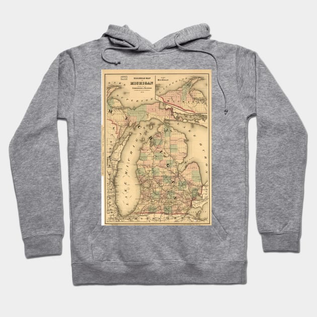 Vintage Map of The Michigan Railroads (1876) Hoodie by Bravuramedia